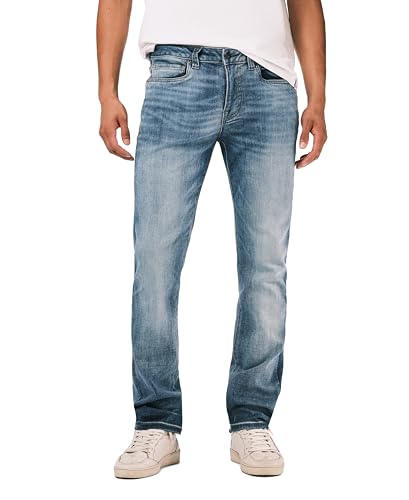 Buffalo David Bitton Men's Slim Ash Jeans, Authentic and Sanded Indigo, 44W x 32L