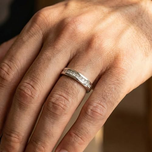 P3 POMPEII3 Pompeii 1/2ct Princess Cut Diamond Mens Wedding Ring 14K White Gold - Size 10