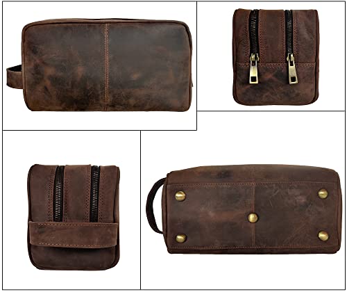 Leather Travel Toiletry Bag for Men, Full Grain Cosmetic Dopp Kit Organizer