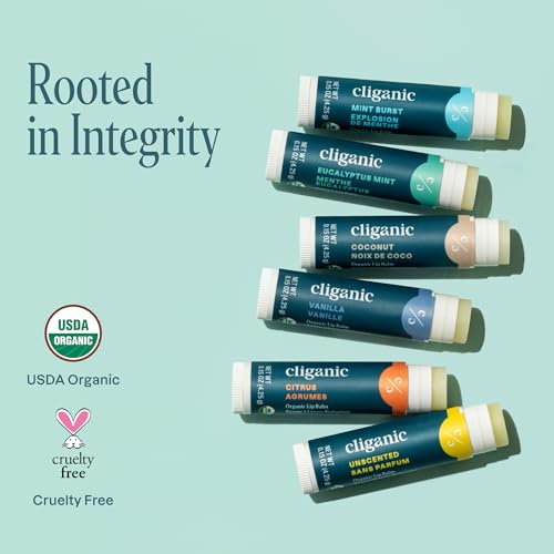 Cliganic Organic Lip Balm Set (6 Flavors) - 100% Natural Hydrating, Moisturizing for Dry Cracked Lips, Stocking Stuffer Gift for Men & Women