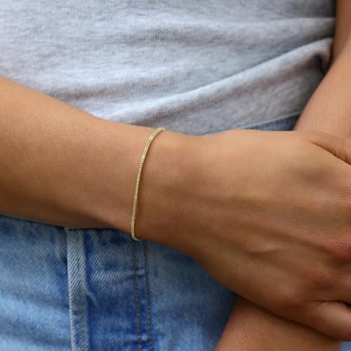 Nuragold 14k Real Yellow Gold Franco Box 1.5mm Wheat Chain Bracelet/Anklet - 7"