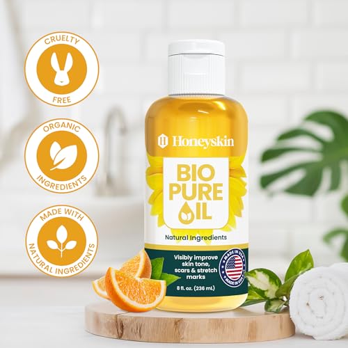 Bio Pure Skincare Oil for skin - Moisturizer for Dry Skin - Pregnancy Stretch Mark Prevention - Oil for Scars - Stretch Mark Treatment with Organic Sweet Almond Oil & Jojoba Oil for skin (8oz)