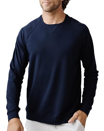 Cozy Earth Men’s Pullover Crew Neck Sweatshirt - Lightweight Viscose from Bamboo Blend - Ultra Soft Brushed Fabric Crewneck Sweater for Men - Navy Large