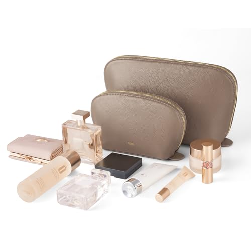 Kattee Leather Makeup Bag for Women, Medium, Khaki