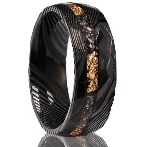 Concept Knight Black Damascus Steel Rings for Men Fashion Hammered Texture