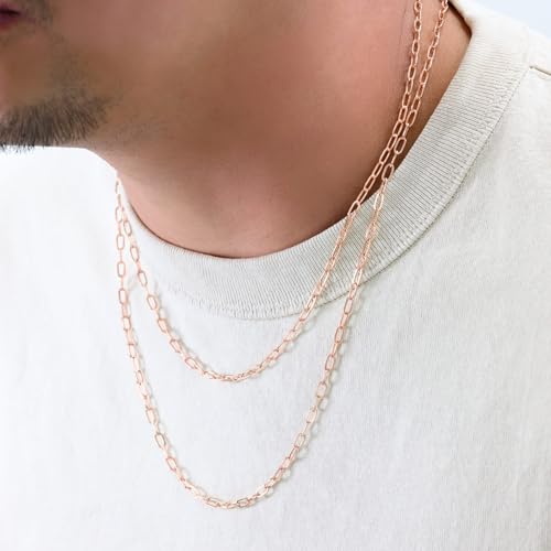 Nuragold 10k Real Rose Gold Paperclip 3mm Elongated Cable Link Necklace (16"-24") Dainty Italian Jewelry for Men & Women - 16"