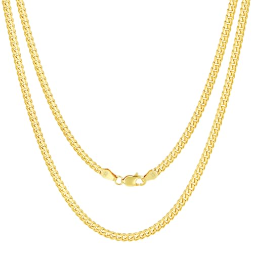 Nuragold 10k Real Yellow Gold Miami Cuban Link 3.5mm Solid Chain Necklace - 20"