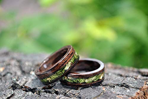 VyTvir Wood Ring for Men Wedding Band with Green Moss Mens Wedding Ring