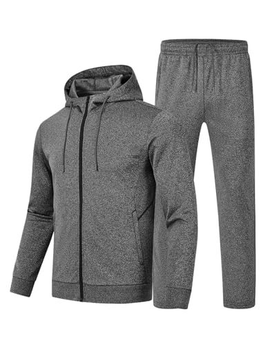 BASUDAM Men's Tracksuits Sweatsuits Set Hooded Sweat Track Suits for Men 2 Piece Warm Up Full Zip Athletic Sports Activewear Dark Grey XL