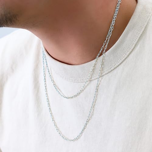 Nuragold 14k Real White Gold Paperclip 2mm Elongated Cable Link Necklace (16"-24") Dainty Italian Jewelry for Men & Women - 18"