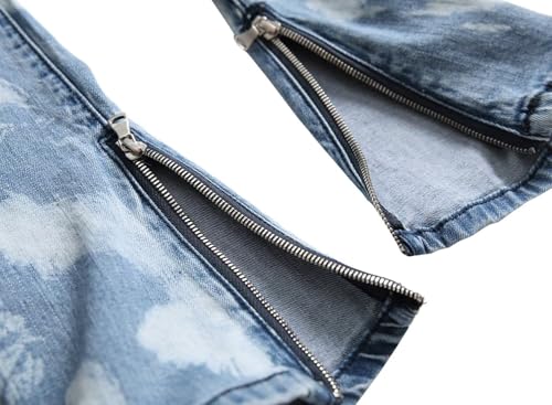 HENGAO Mens Ripped Skinny Slim Fit Stretch Jeans, Fashion Distressed Destroyed Comfort Straight Leg Denim Pants, 1161 Light Blue, 44