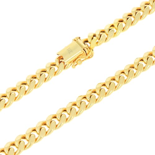 Nuragold 14k Yellow Gold 6.5mm Miami Cuban Link Chain Bracelet, Mens Womens Jewelry Box Clasp 7" 7.5" 8" 8.5" 9"