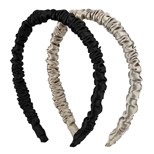 Rivvlive 2 Pcs Silk Headband for Women – 100% Pure Mulberry Silk Hair Accessory, Wide No-slip No-headache Design for Women and Girls, Stylish Look for Curly & Textured Hair, Fashion Birthday Gifts