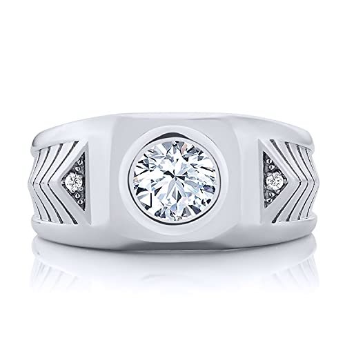 Gem Stone King 8MM Round Gemstone Birthstone Ring For Men | 925 Sterling Silver | Round 8MM | Available in Size 7, 8, 9, 10, 11, 12, 13 | White Zirconia | Size 7