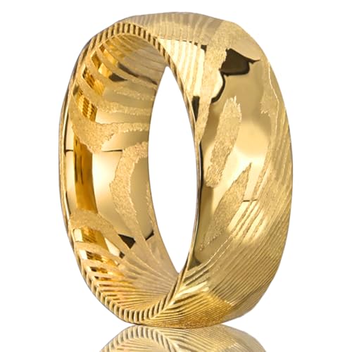 Concept Knight Gold/Black Damascus Steel Rings for Men Men's Wedding Bands