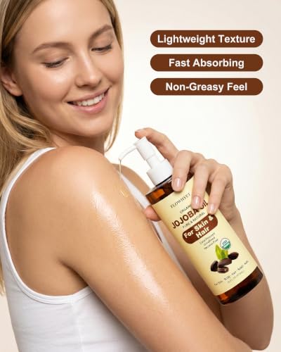 FLOWHYET USDA Organic Jojoba Oil Cold Pressed, 100% Pure, 16 fl oz, 2 Pack
