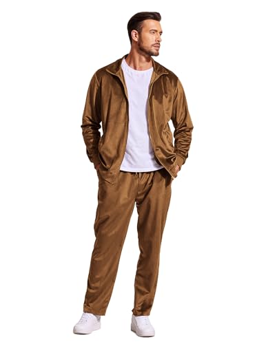 COOFANDY Mens Velour Tracksuit Jacket Sweatsuits for Men Set 2 Piece Sports Track Suits for Men Set
