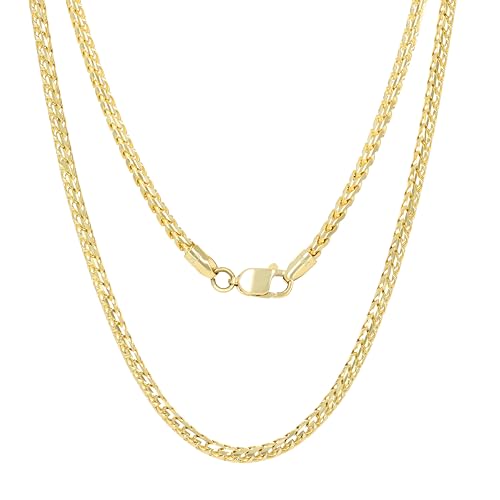 Nuragold 10K Real Yellow Gold Franco Solid Diamond Cut Chain Necklace - 2mm,20"