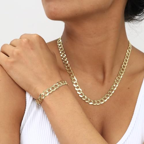 Nuragold 14k Real Yellow Gold Cuban Curb Solid Link Chain Mens Bracelet 8mm - 7.5"