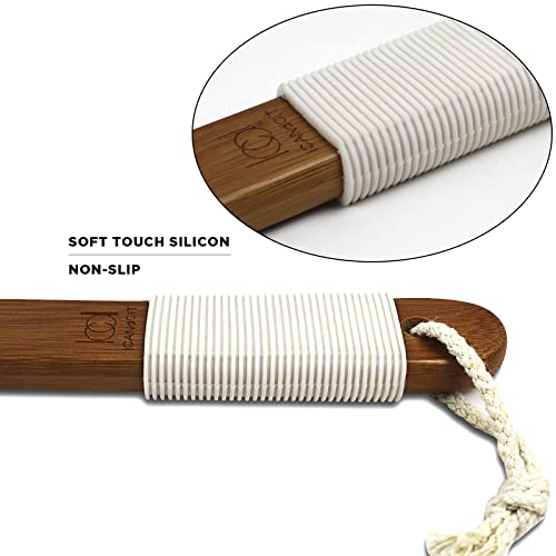 ICANdOIT-17.71Inch Natural Boar Bristles Anti-Slip Long Handle Bath Brush,Bent Handle Shower Scrubber for Exfoliating,Shower Back Brush,Exfoliation Set with Pumice Stone (1 Pack)