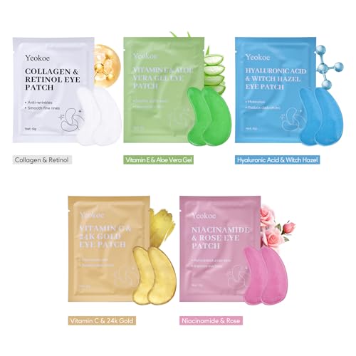 Yeokoe Under Eye Patches for Dark Circles,Eye Mask for Puffy Eyes With Collagen,Retinol,Vitmin C,Hyaluronic Acid and Niacinamide Face Masks Skincare Spa Gifts for Woman 20Pairs