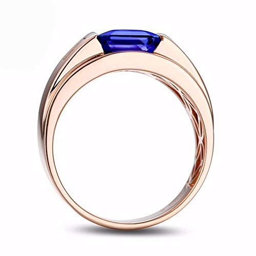 Lanmi 14K Yellow White Rose Gold Men's Natural Emerald Tanzanite Rings Engagement Wedding Band for Men