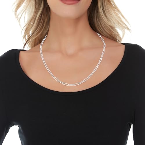 Floreo 14k White Gold 6mm Hollow Paperclip Link Chain Necklace and Bracelet Set - 18 Inch Necklace