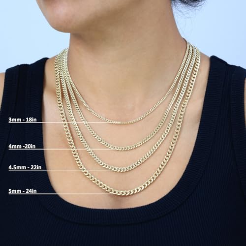Nuragold 14K Real Yellow Gold Miami Cuban Link Chain Necklace Men & Women - 28",4mm