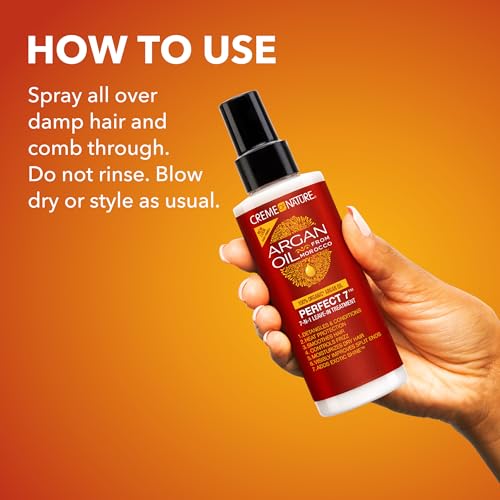 Creme of Nature Perfect 7™ Leave-In Treatment, 7-in-1 Spray For Frizz-Control, Protects From Heat and Detangles, Infused with Argan Oil, 5.1 fl oz