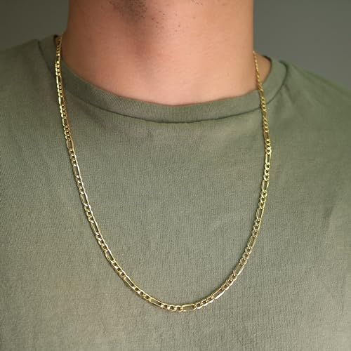 Nuragold 14k Real Yellow Gold Figaro Link 4.5mm Chain Necklace (16"-30") - 22"