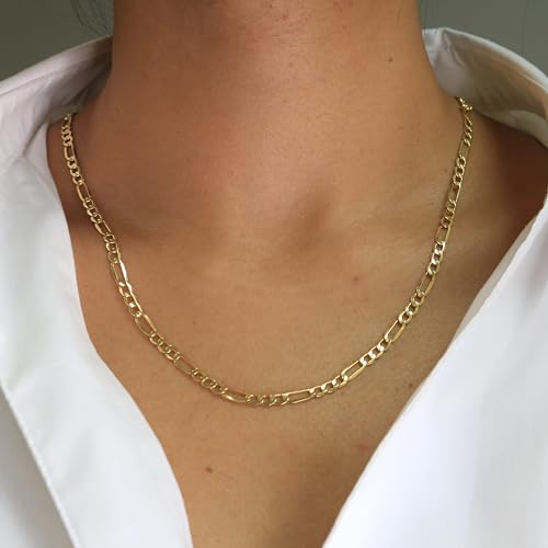 Nuragold 14k Real Yellow Gold Figaro Link 3.5mm Chain Necklace (16"-26") - 20"