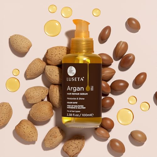 LUSETA Pure Argan Oil Hair Serum for Frizz Control 3.38 Floz