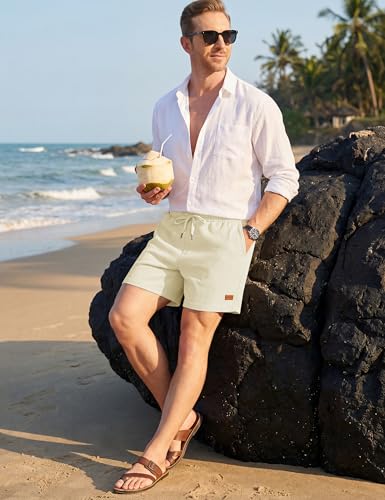 TACVASEN Men's Casual Shorts 5 inch Elastic Waist Drawstring Summer Beach Shorts Lightweight Lounge Comfy Short Beige