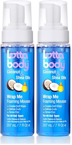Lottabody Wrap Me Foaming Mousse with Coconut & Shea Oils, Lightweight Moisture-Rich Curl-Defining & Frizz-Control Styling Mousse for Natural Curly, Coily & Relaxed Hair, 7 oz, (Pack of 2)