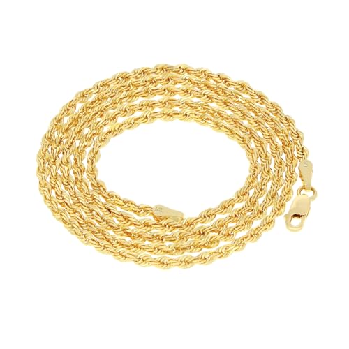Nuragold 14k Real Yellow Gold Rope Chain Solid Diamond Cut Necklace - 2mm - 20"