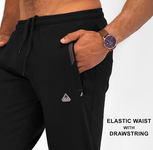 SCR SPORTSWEAR Mens Tall Sweatpants Made in Turkey - Luxury Tall Joggers for Men with Zipper Pockets and Drawstring Elastic Waist - Athletic Lounge Pants, Cotton, Tapered, Medium, 32Wx33L (Black)