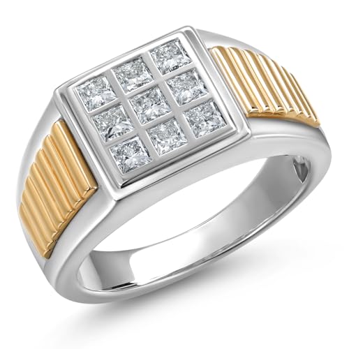 Gem Stone King Men's 925 Silver and 10K Yellow Gold White Lab Grown Diamond Ring | 0.60 Cttw | Gold Ring for Men | Size 12