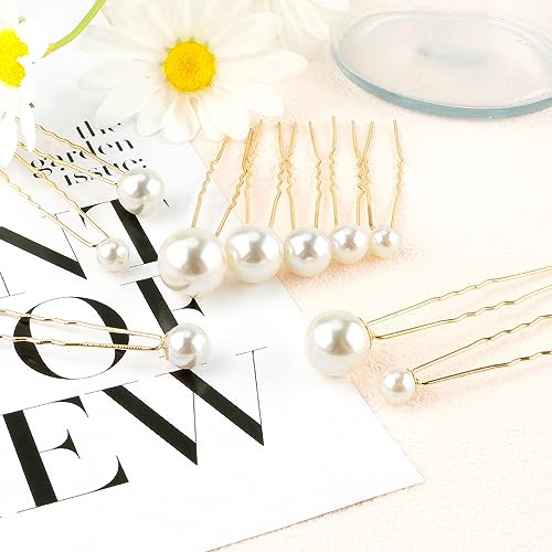 Dayofun 18 Pieces Wedding Pearl Hair Pins, U Pearl Shaped Hair Accessories for Brides Bridesmaids Women, Gold