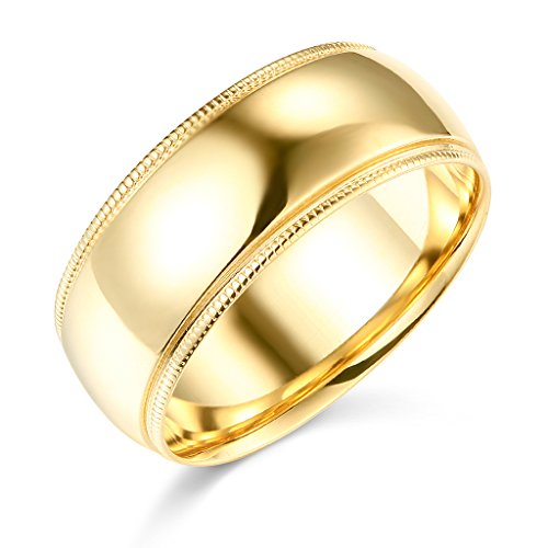 14k Yellow Gold 8mm Plain Milgrain Wedding Band - Size 10