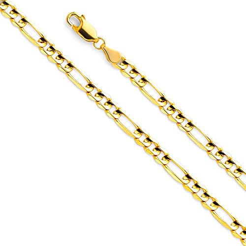 14k REAL Yellow Gold Solid Men's 4.5mm Figaro Chain Bracelet with Lobster Claw Clasp - 7.5"