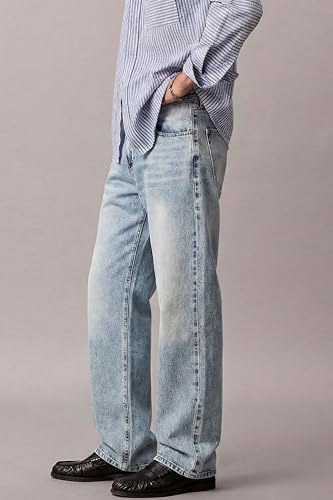 Men's Baggy Jeans Wide Leg Loose Fit Denim Pants Casual All Season Everyday Trousers Old Money Quiet Luxury Relaxed Fit (28, A#Light Blue)