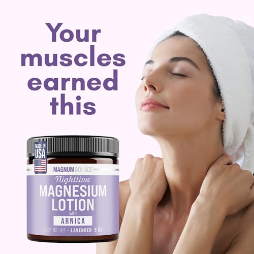 Magnum Solace Nighttime Magnesium Lotion with Arnica – Highly Concentrated Magnesium for Muscles & Joints – Apply to Legs or Feet Before Bed – Skin-Friendly