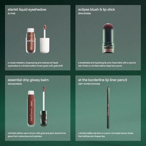 r.e.m. beauty by Ariana Grande Wicked: For Good | Elphaba Makeup Set | Waterpoof Eye Shadow, All Over Glow Stick, Creamy Lip Liner, Glossy Lip Balm | 4 Full Size Products
