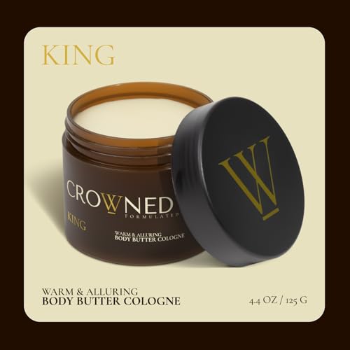 Crowned Skin King Cologned Body Butter for Men | Warm & Sensual | As Seen On Shark Tank | Scented with Sandalwood & Leather | Infused with Organic Shea & Mango Butters | All-Day Fragrance | 4.4oz