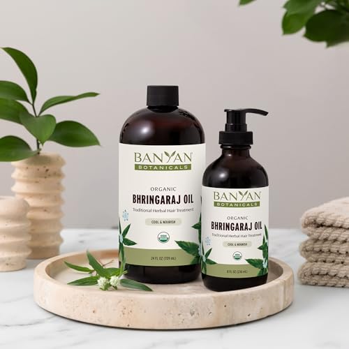 Banyan Botanicals Organic Bhringaraj Oil – Supports Healthy Hair Growth – Oil Made with Traditional Methods – 8 oz. – Non-GMO Sustainably Sourced Ayurvedic Hair Oil