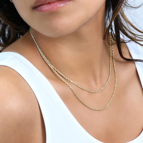 Nuragold 14k Real Yellow Gold Rope Chain Solid Diamond Cut Necklace - 1.8mm - 22"