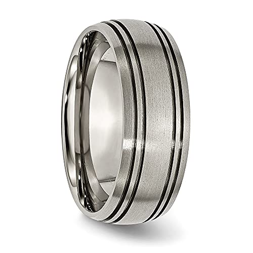 Sonia Jewels Real Titanium Grooved 8mm Men's Wedding Brushed Matte Finish Band Ring Size 10.5