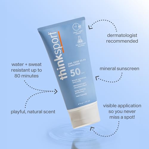 Thinksport Mineral Sunscreen SPF 50+ Zinc Oxide, Water Resistant, 6 Fl Oz