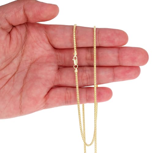 Nuragold 14K Real Yellow Gold Franco Solid Diamond Cut Chain Bracelet - 1.7mm,7"