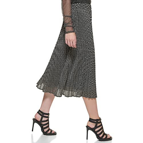 DKNY Women's Logo Waistband Easy Printed Sportswear Skirt, BLK/Ivry Combo